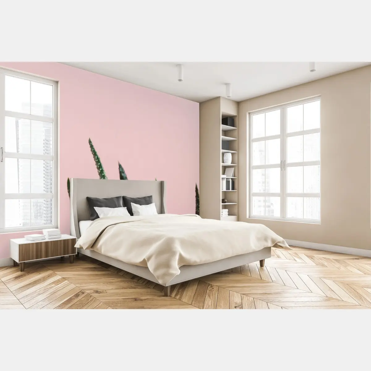 Fototapete grüner aloes auf rosa hintergrund – Wallnifity®