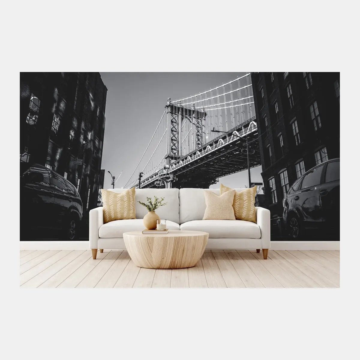 Fototapete Manhattan brücke perspektive über kopfsteinpflaster – Wallnifity®