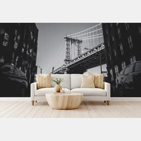 Fototapete Manhattan brücke perspektive über kopfsteinpflaster – Wallnifity®