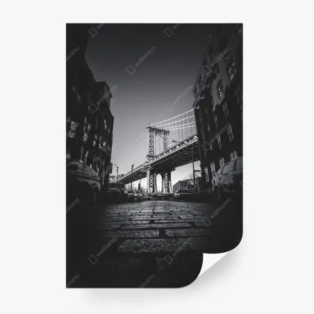 Fototapete Manhattan brücke perspektive über kopfsteinpflaster – Wallnifity®