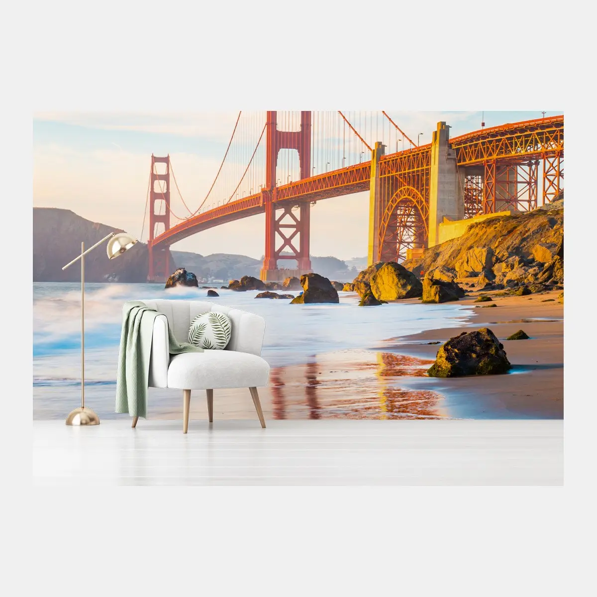 Fototapete goldene stunde an der Golden Gate Bridge, Baker Beach – Wallnifity®