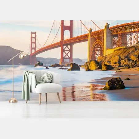 Fototapete goldene stunde an der Golden Gate Bridge, Baker Beach – Wallnifity®