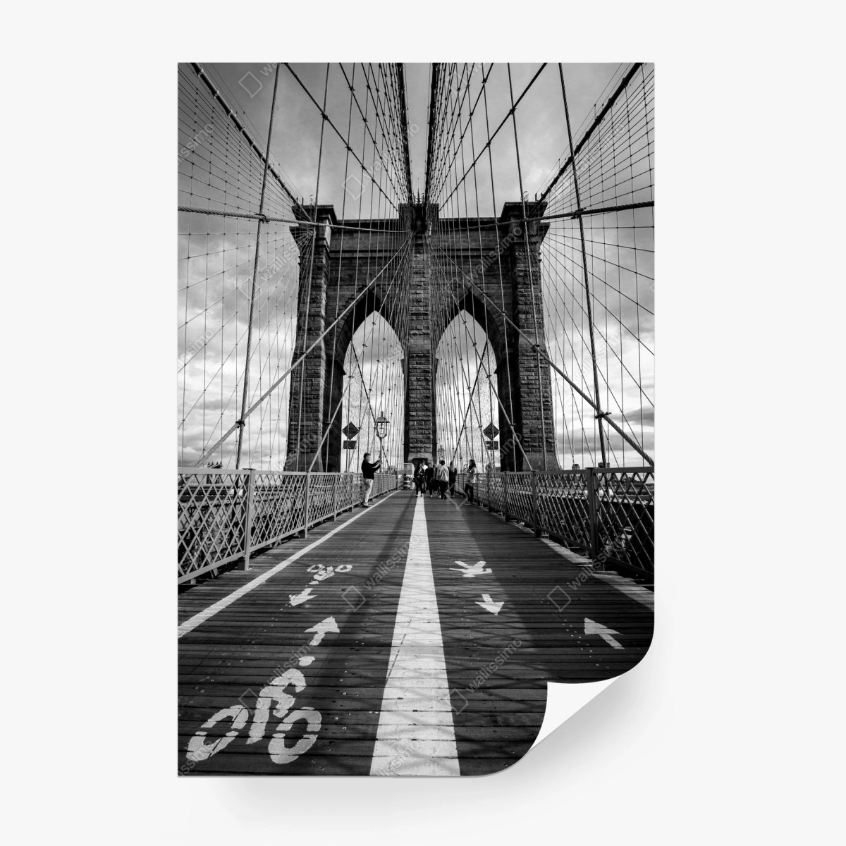 Fototapete Brooklyn Bridge perspektive in monochrom – Wallnifity® Fototapete Brooklyn Bridge perspektive in monochrom – Wallnifity®