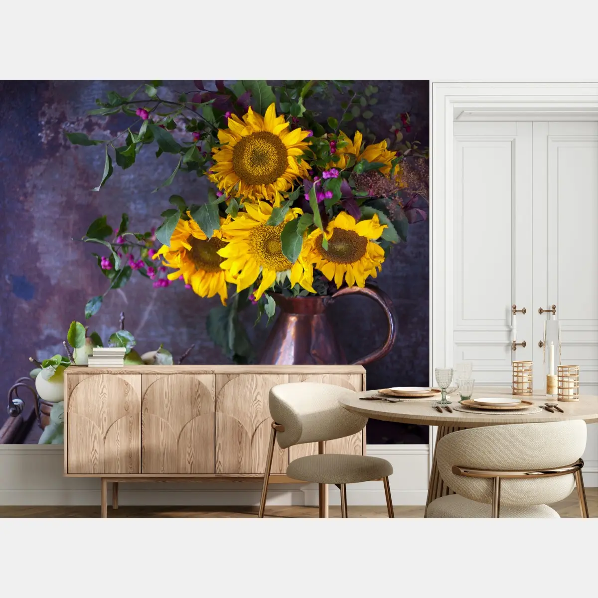 Fototapete sonnenblumen und birnen stilleben – Wallnifity®