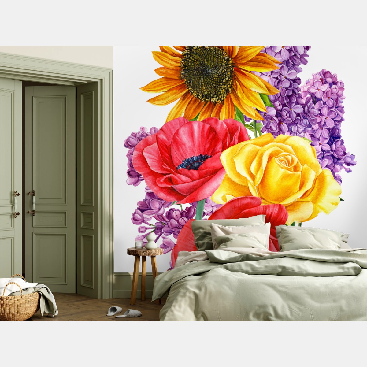 Fototapete buntes aquarell-blumenbouquet – Wallnifity®