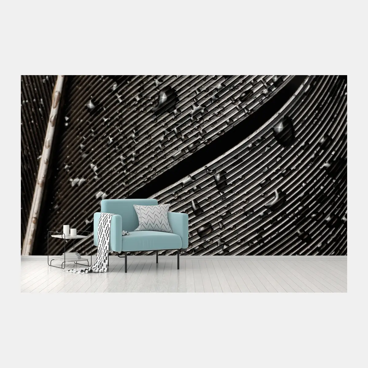 Fototapete monochrome feder mit wassertropfen – Wallnifity®