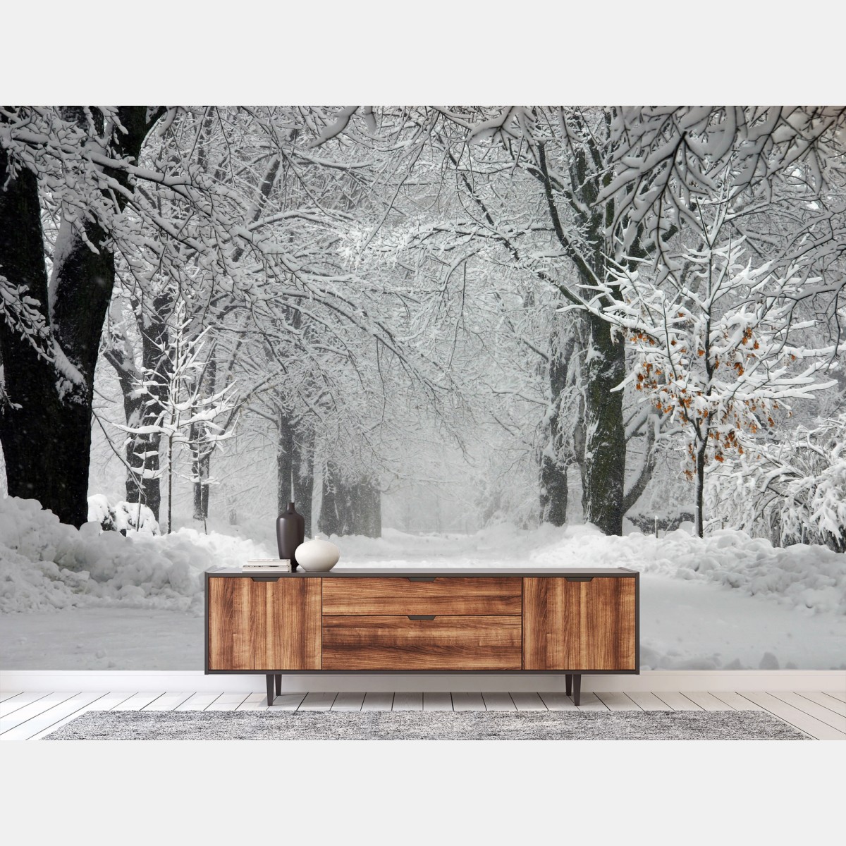 Fototapete ruhiger winterwaldweg – Wallnifity®