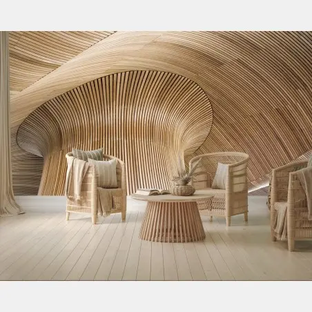 Fototapete skulpturale holzdecke mit wellenform – Wallnifity®