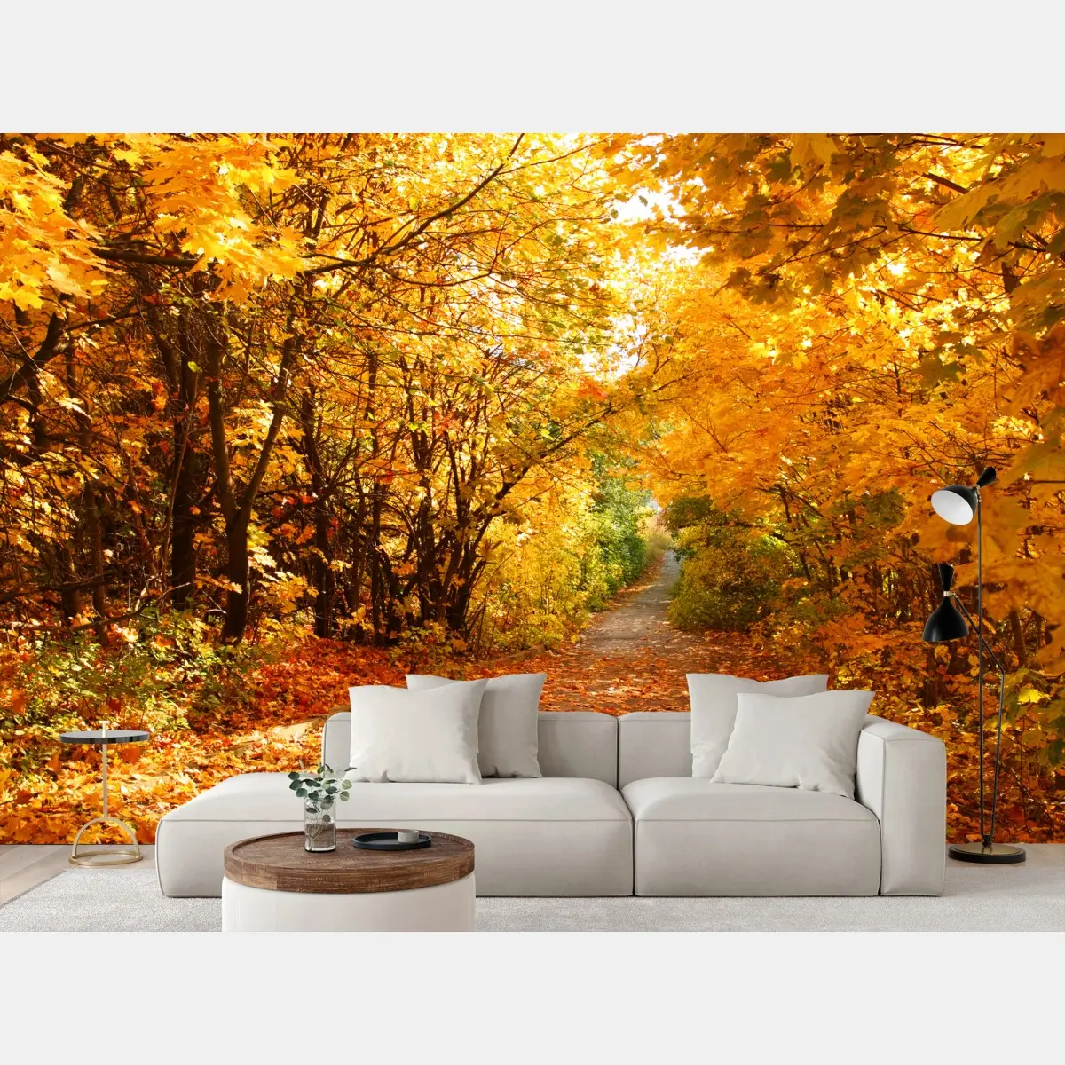 Fototapete goldener herbstweg durch die bäume – Wallnifity®
