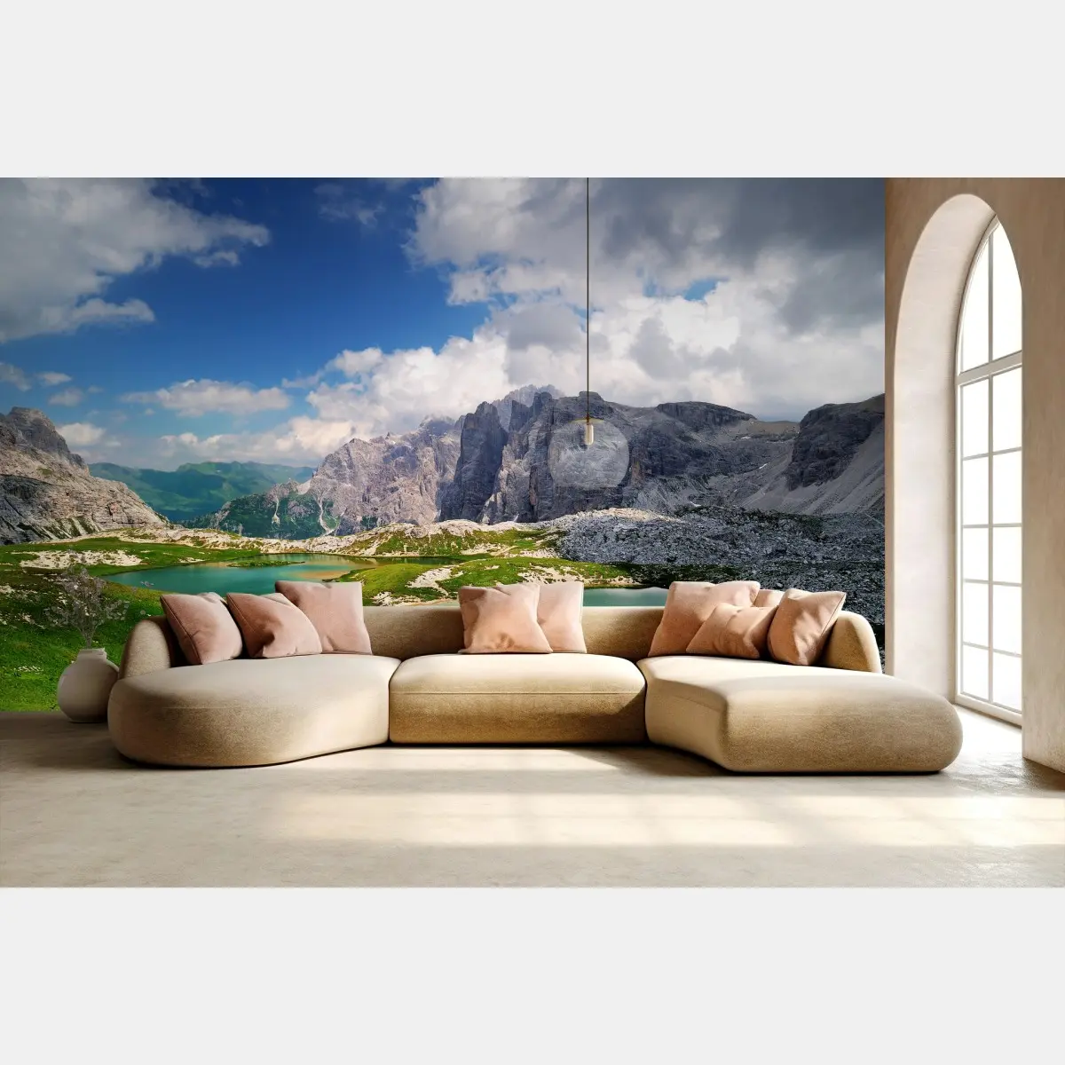 Fototapete alpine bergseen unter blauem himmel – Wallnifity®