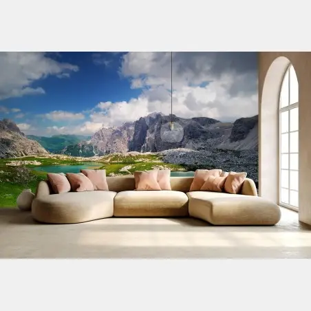 Fototapete alpine bergseen unter blauem himmel – Wallnifity®
