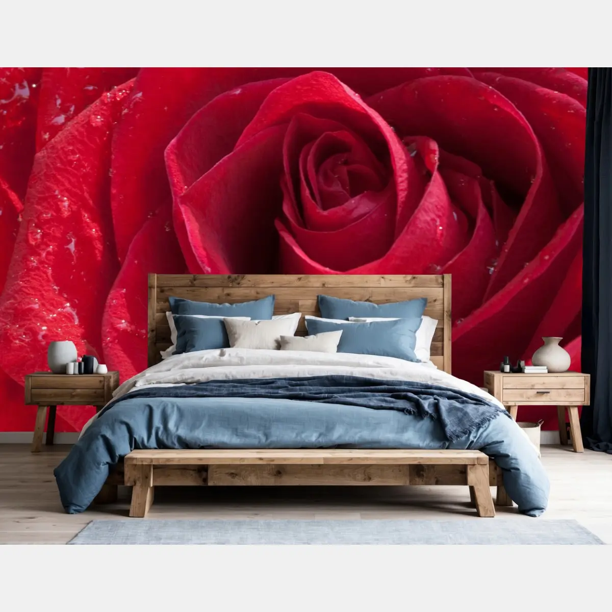 Fototapete rote rose nahaufnahme mit wassertropfen – Wallnifity®