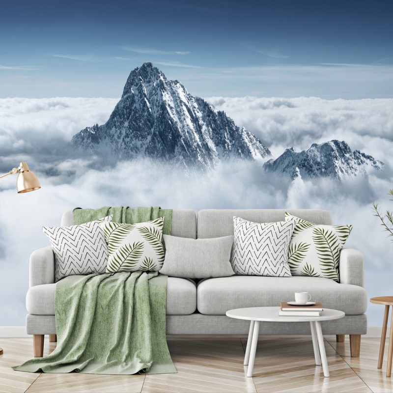 Fototapete verschneite gipfel über den wolken – Wallnifity® Fototapete verschneite gipfel über den wolken – Wallnifity®