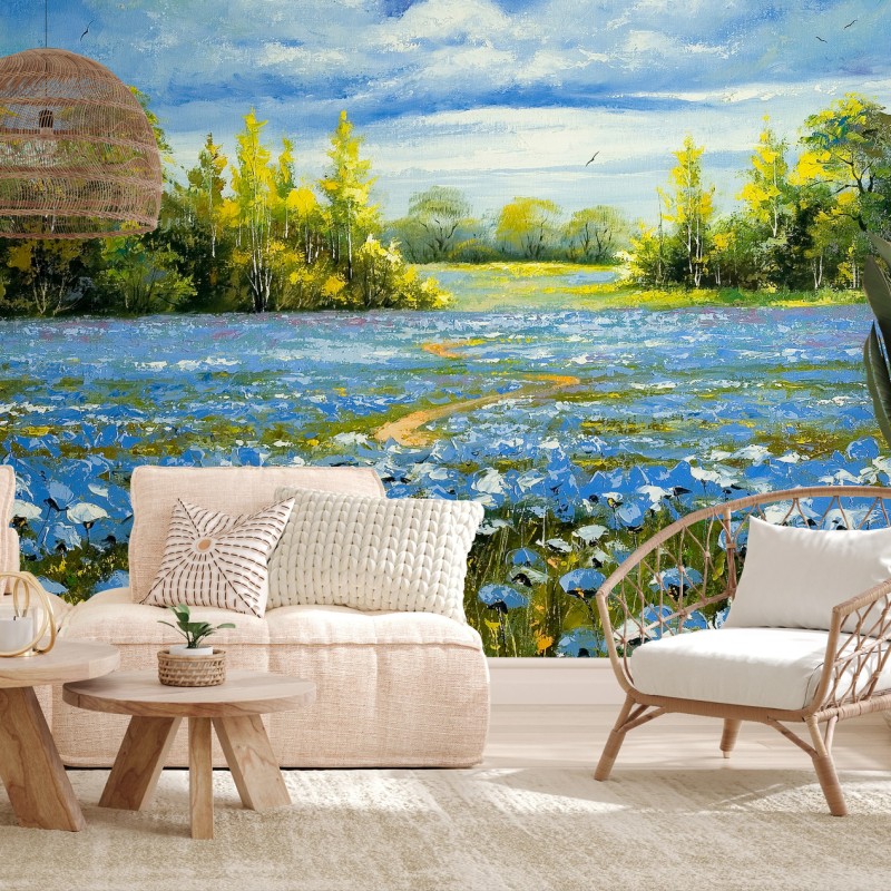 Fototapete pfad durch eine blaue kornblumenwiese – Wallnifity® Fototapete pfad durch eine blaue kornblumenwiese – Wallnifity®