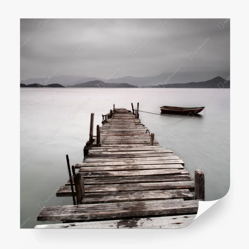Fototapete einsamer steg und boot über ruhigem meer – Wallnifity® Fototapete einsamer steg und boot über ruhigem meer – Wallnifity®