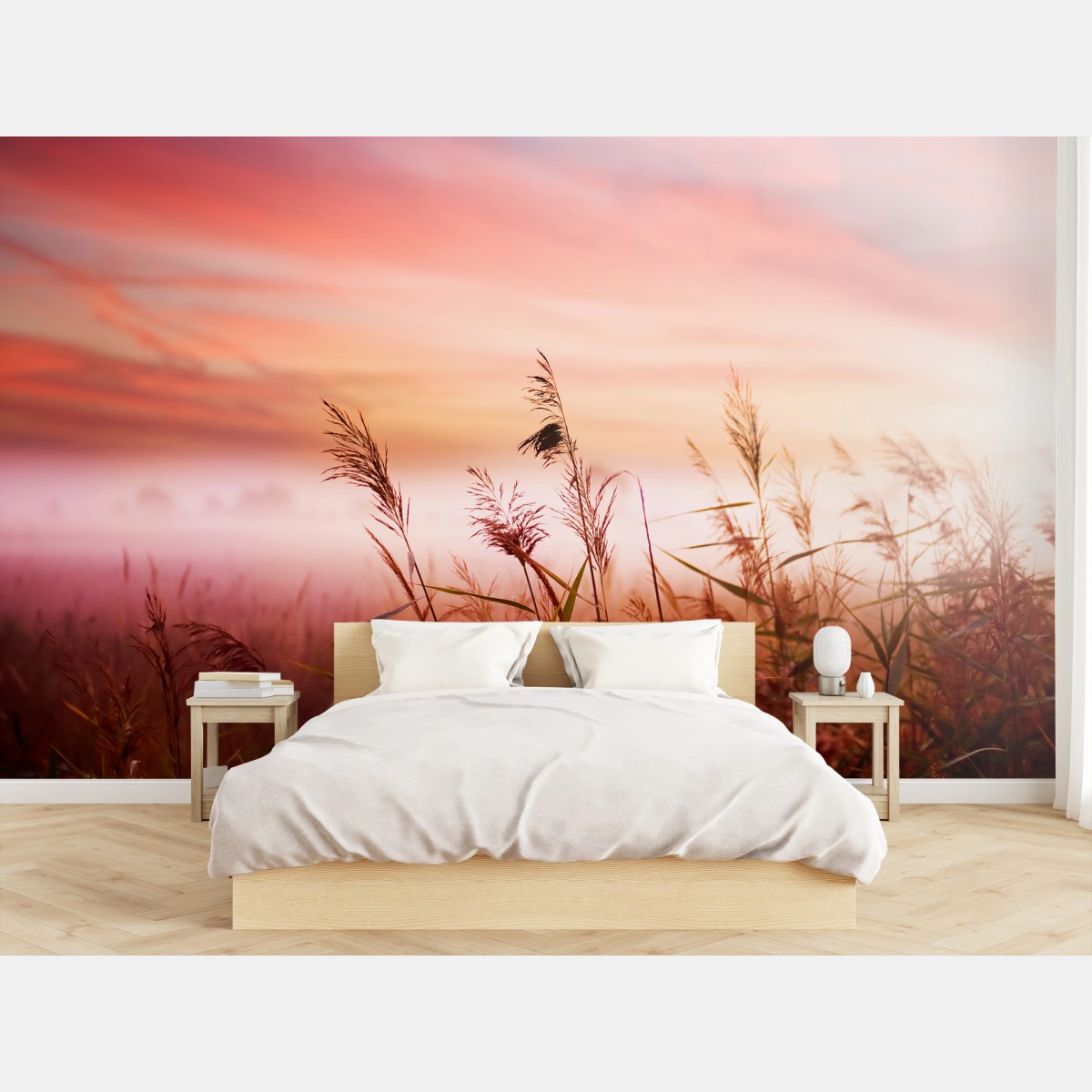 Fototapete neblige wiese im morgenlicht – Wallnifity®