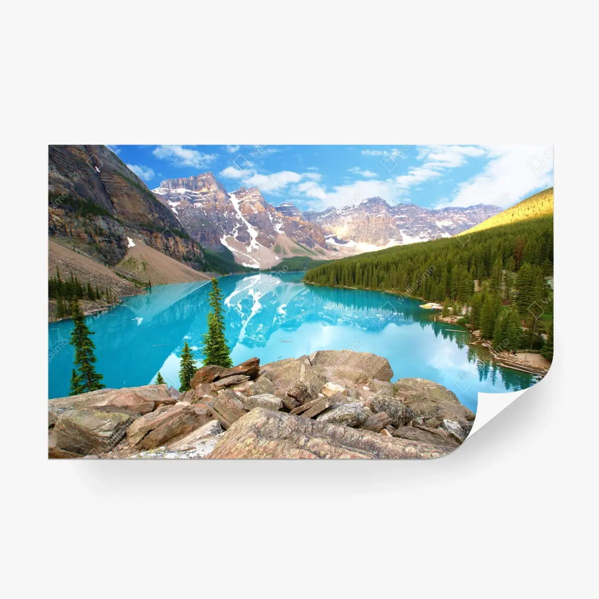Fototapete türkisblauer bergsee mit kiefernwald – Wallnifity® Fototapete türkisblauer bergsee mit kiefernwald – Wallnifity®