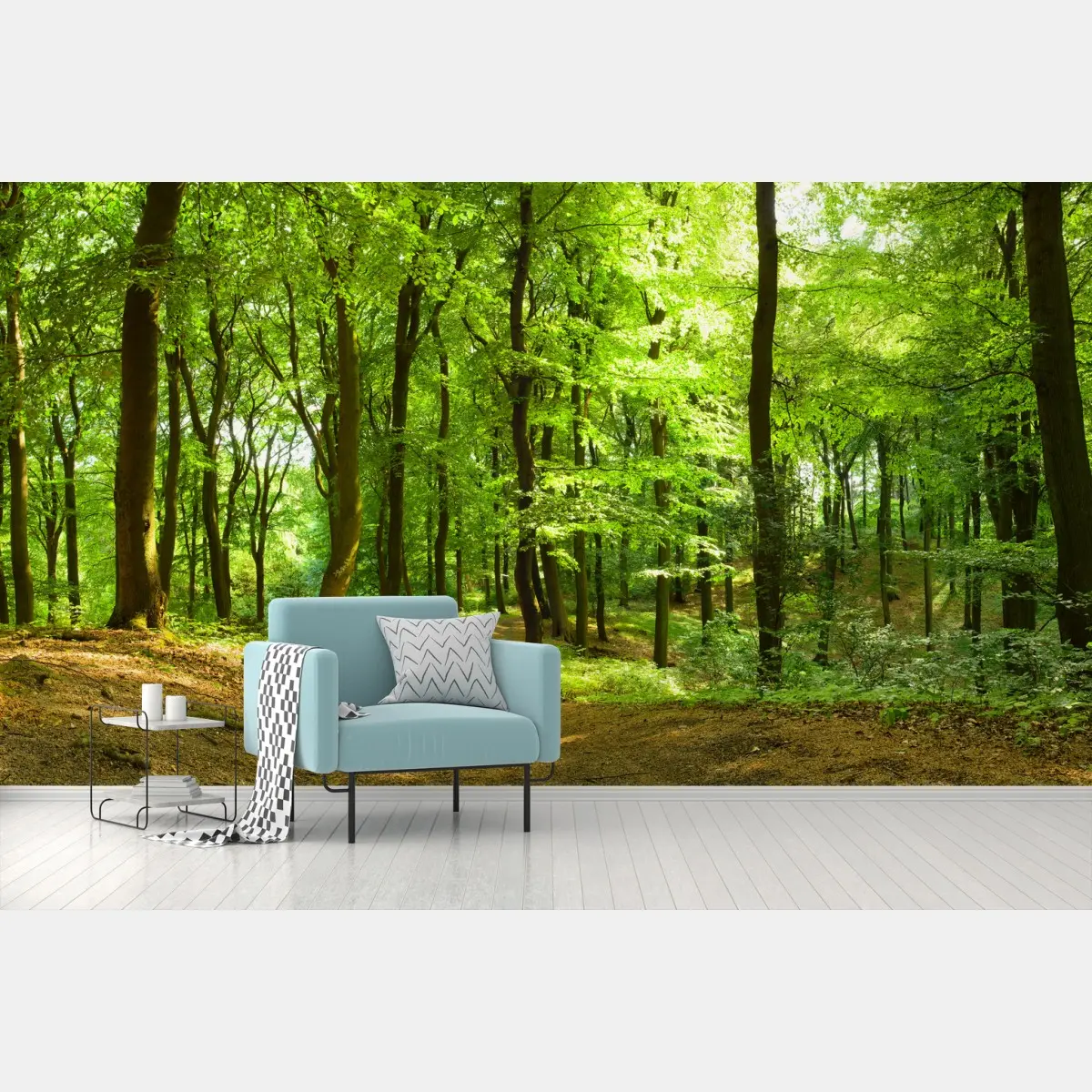 Fototapete ruhiger grüner waldweg – Wallnifity®