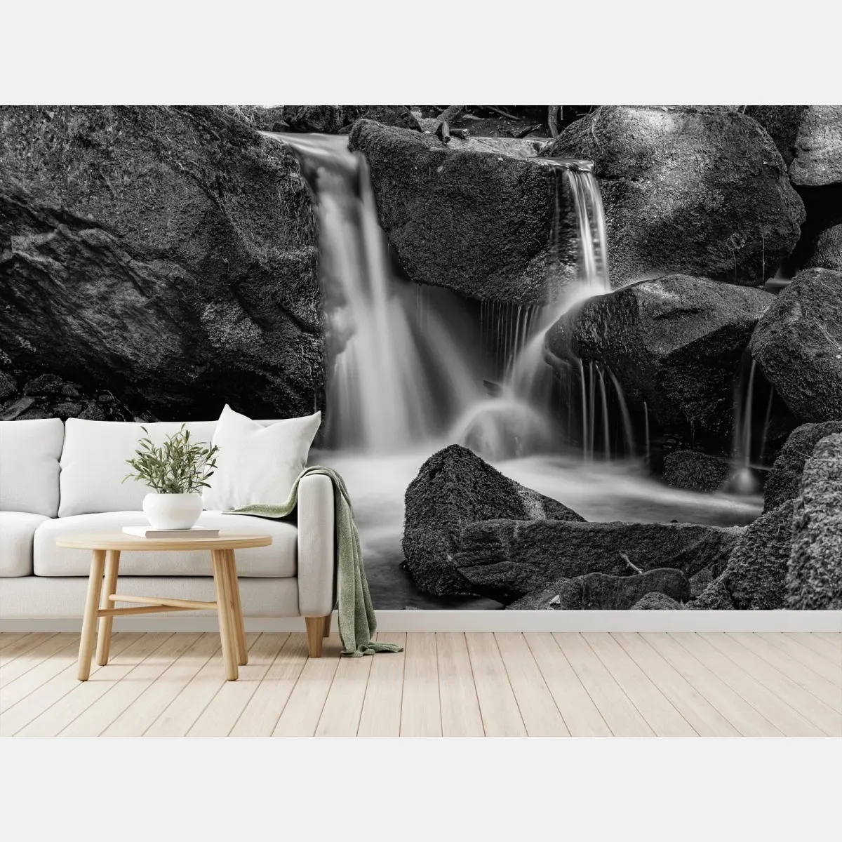 Fototapete ruhiger wasserfall in monochrom – Wallnifity®