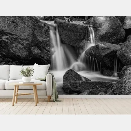 Fototapete ruhiger wasserfall in monochrom – Wallnifity®