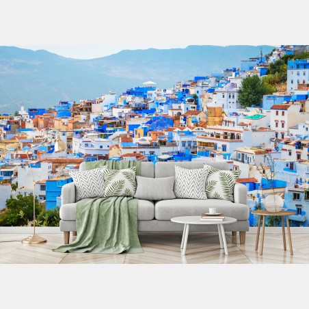 Fototapete blaues stadtbild Chefchaouen – Wallnifity®