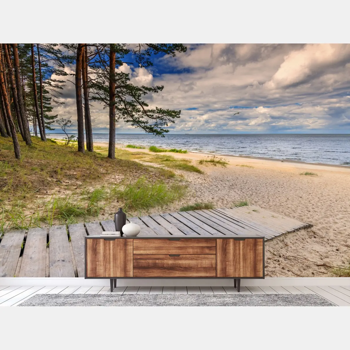 Fototapete ruhiger kiefernstrand am meer – Wallnifity®