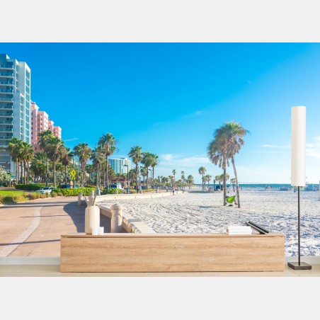 Fototapete sonniger palmenstrand mit promenade – Wallnifity®