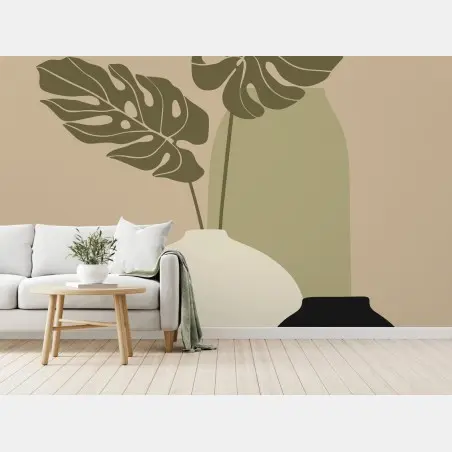 Fototapete minimalistische monstera-komposition mit vasen – Wallnifity®