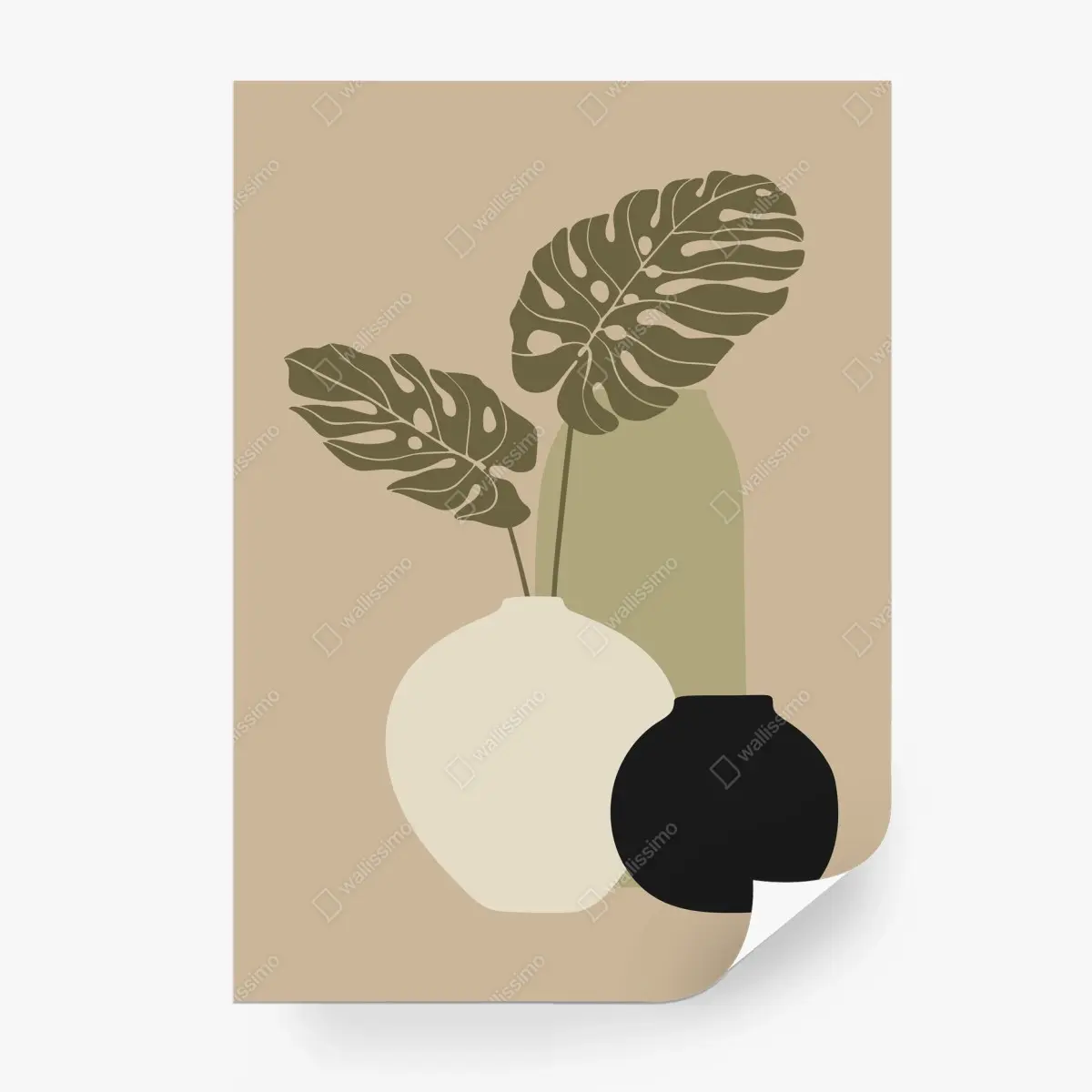 Fototapete minimalistische monstera-komposition mit vasen – Wallnifity®
