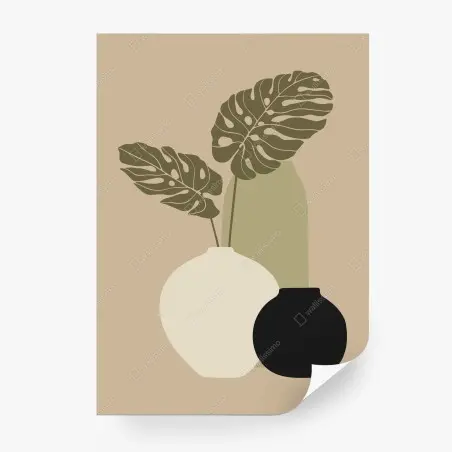 Fototapete minimalistische monstera-komposition mit vasen – Wallnifity®