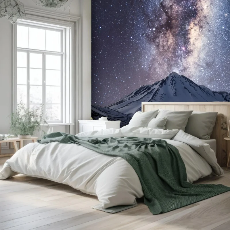 Fototapete sternenhimmel der milchstraße über schneebedecktem berg – Wallnifity® Fototapete sternenhimmel der milchstraße über schneebedecktem berg – Wallnifity®
