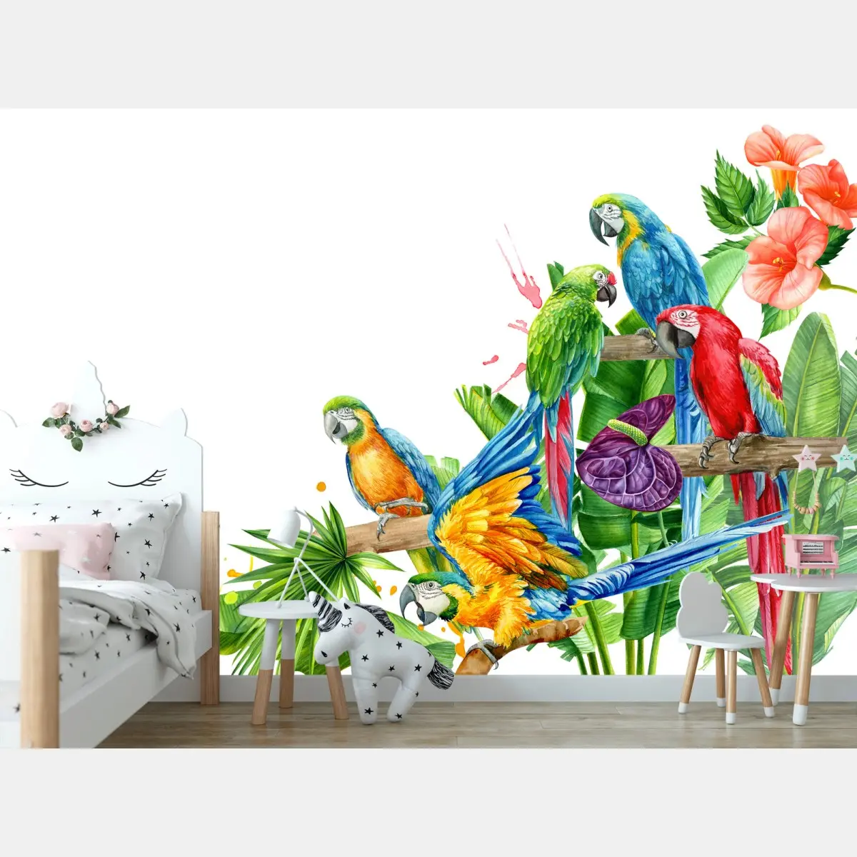 Fototapete farbenfrohe tropische aras illustration – Wallnifity®