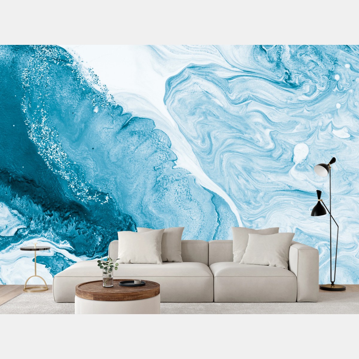 Fototapete blaue marmor ozean abstraktion – Wallnifity®
