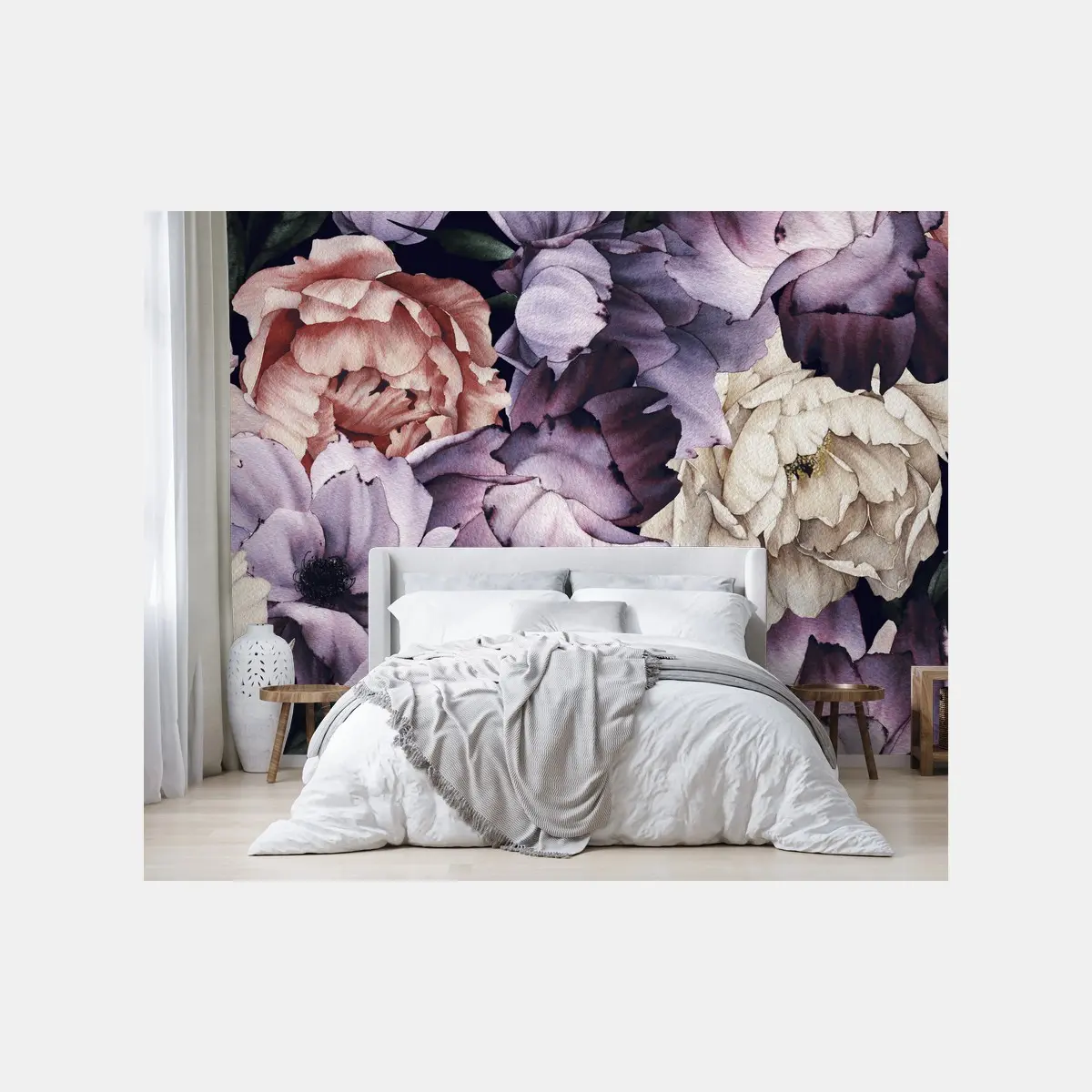 Fototapete vintage aquarell pfingstrosenmuster – Wallnifity®