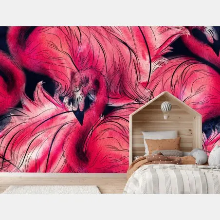 Fototapete rosa flamingo aquarellmuster – Wallnifity®