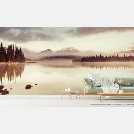 Fototapete ruhiger morgensee mit bergspiegelung in Oregon – Wallnifity®