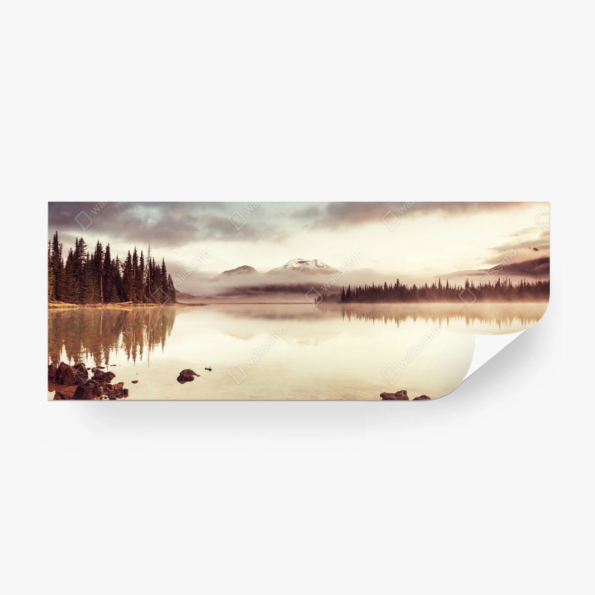 Fototapete ruhiger morgensee mit bergspiegelung in Oregon – Wallnifity®