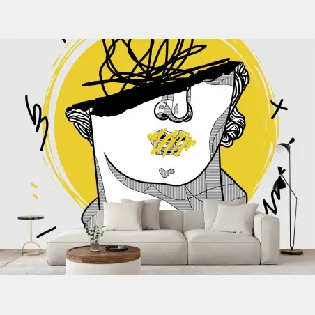 Fototapete modernes graffiti-büste mit gelbem halo – Wallnifity®