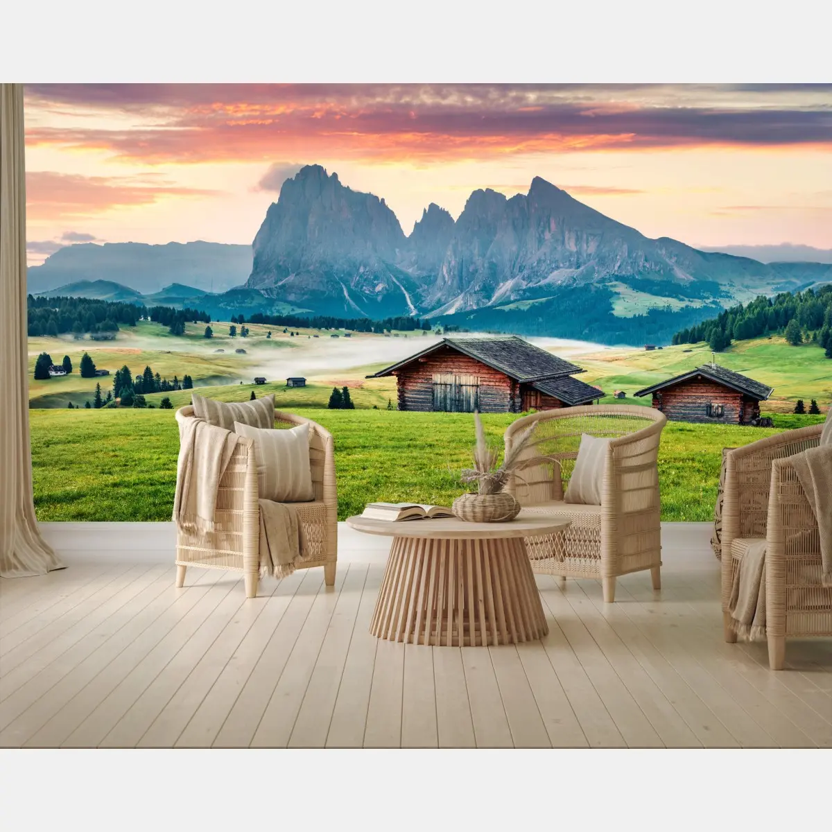 Fototapete sonnenaufgang über Seiser Alm, Dolomiten – Wallnifity®