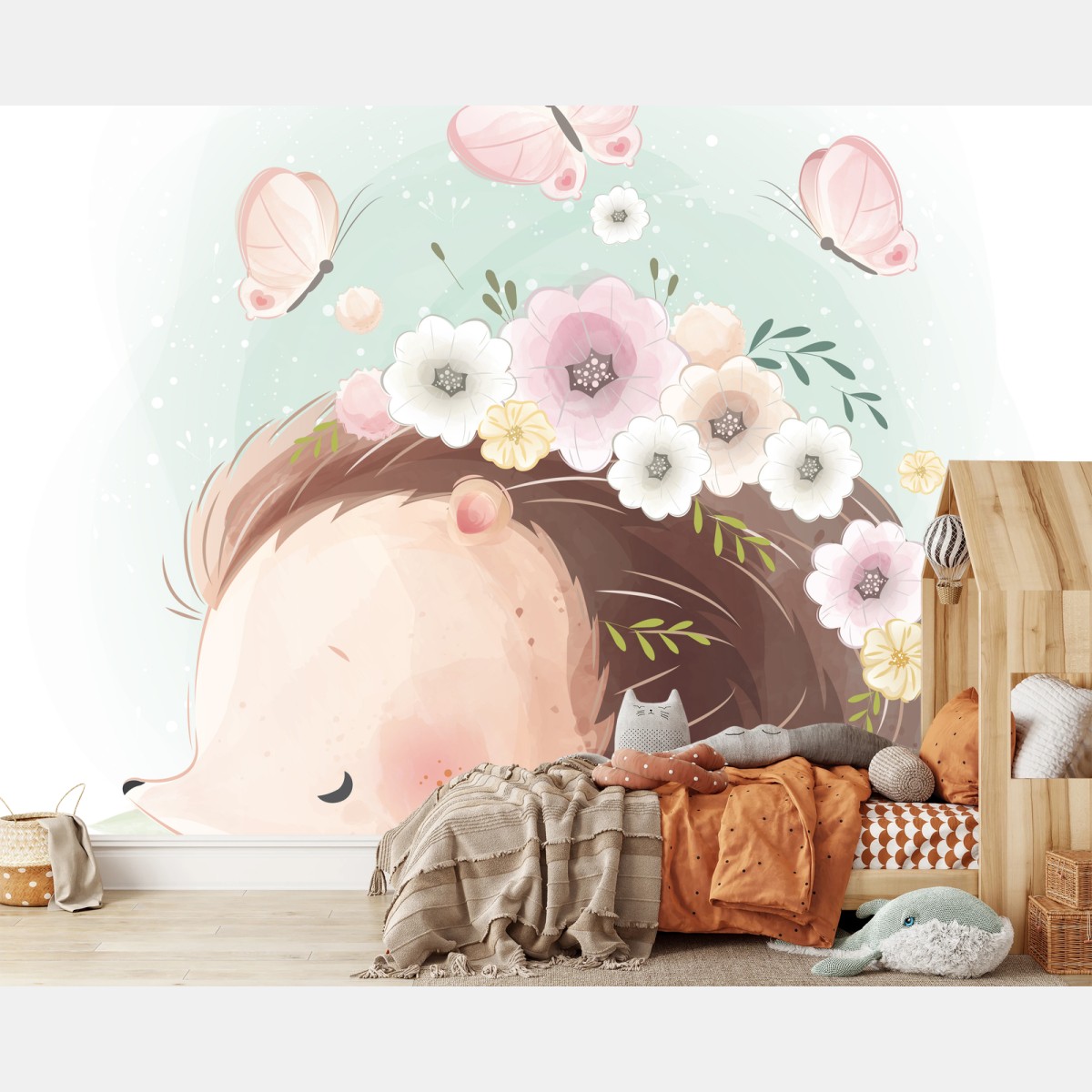 Fototapete schlafender igel mit blumen – Wallnifity® Fototapete schlafender igel mit blumen – Wallnifity®