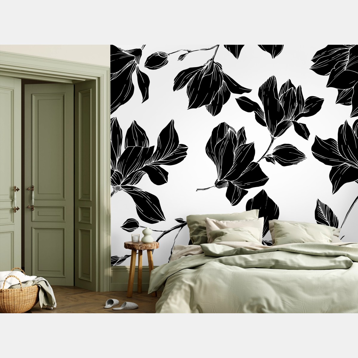 Fototapete monochromes blumen-silhouettenmuster – Wallnifity® Fototapete monochromes blumen-silhouettenmuster – Wallnifity®