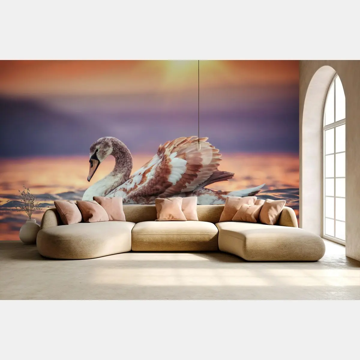 Fototapete anmutiger schwan bei sonnenuntergang – Wallnifity®