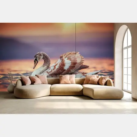 Fototapete anmutiger schwan bei sonnenuntergang – Wallnifity®