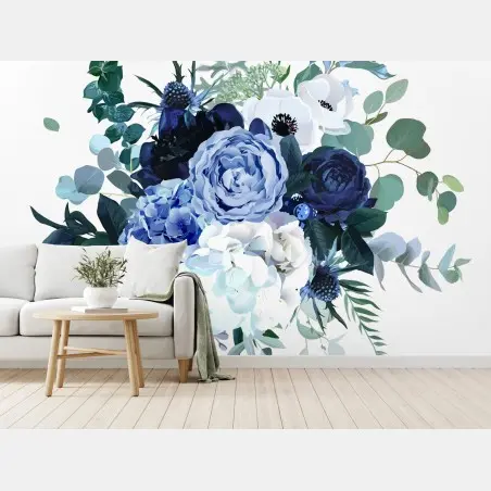 Fototapete blauer aquarell blumenstrauß – Wallnifity®