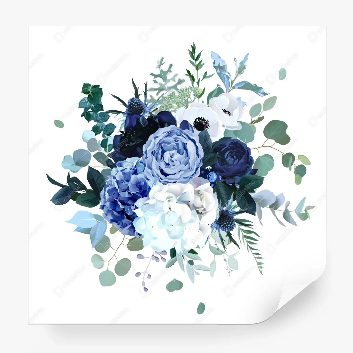 Fototapete blauer aquarell blumenstrauß – Wallnifity®