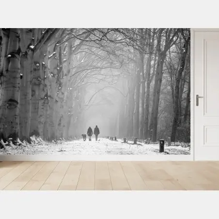Fototapete nebliger winterwaldweg – Wallnifity®