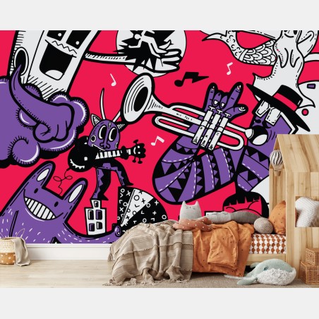 Fototapete bunte monsterband illustration – Wallnifity®