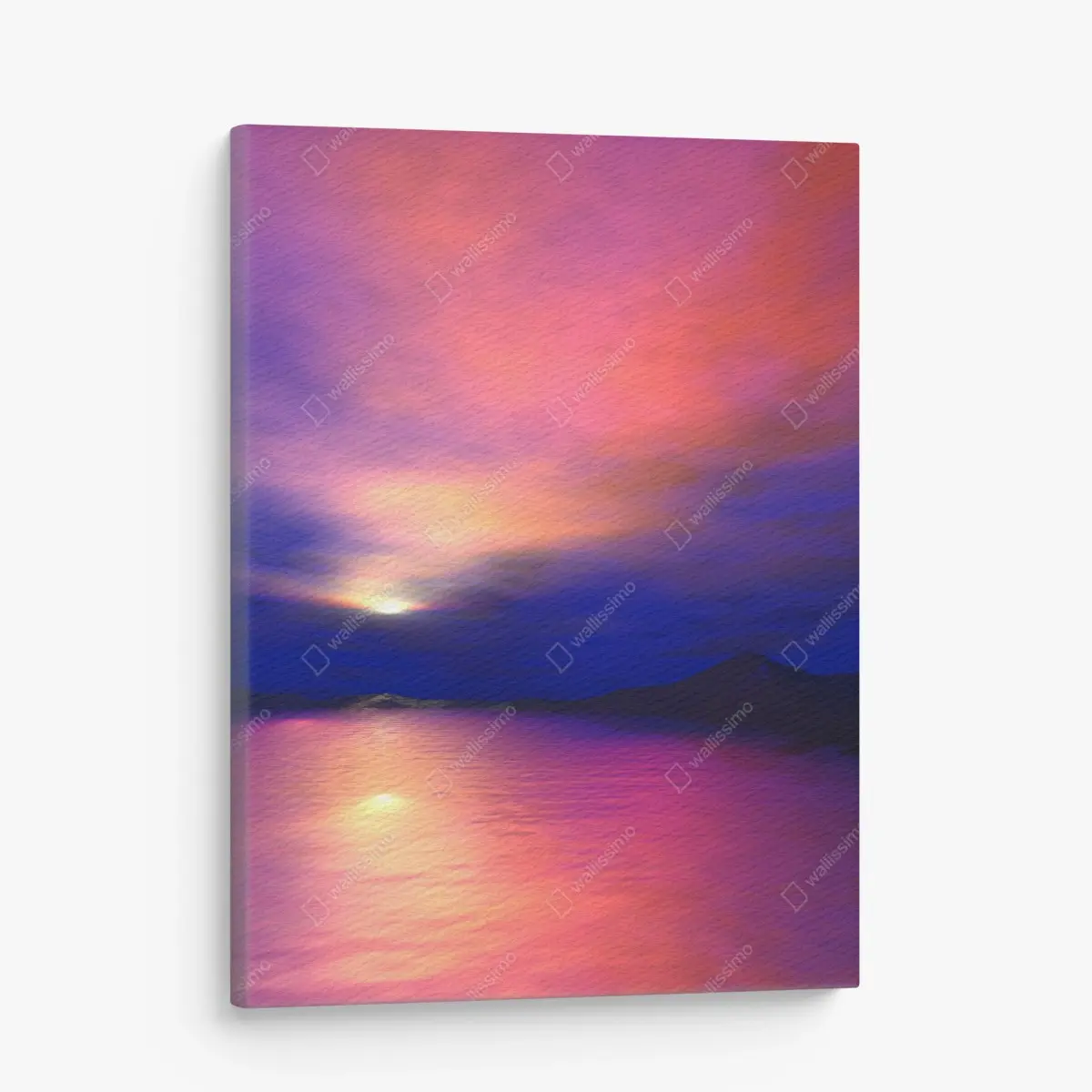 Leinwandbild ruhiger sonnenuntergang über dem bergsee – Wallnifity®