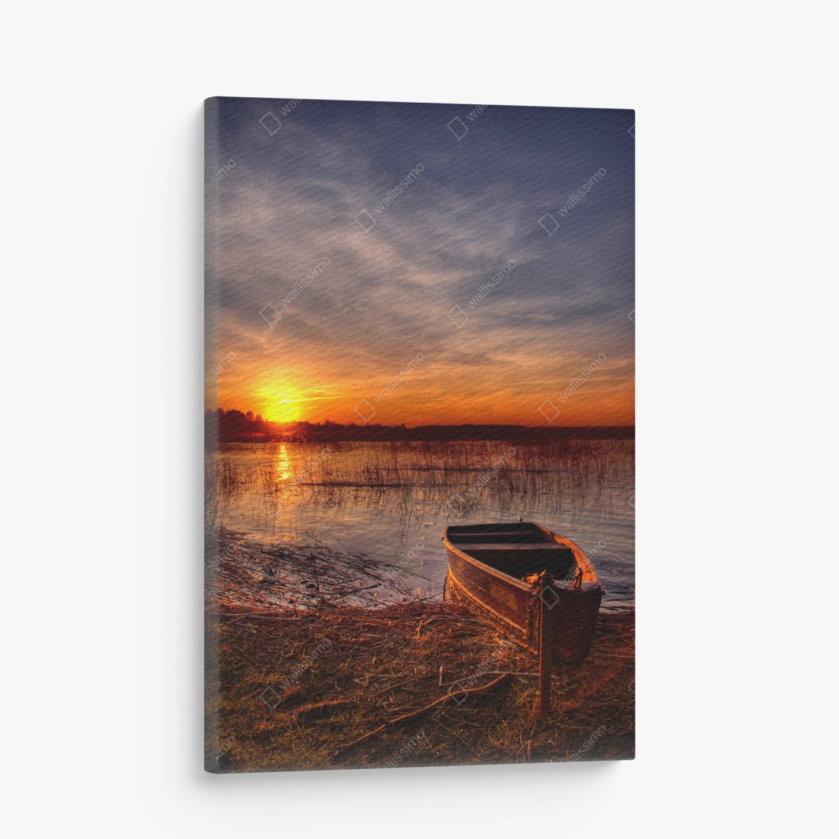 Leinwandbild boot bei sonnenuntergang am see – Wallnifity®