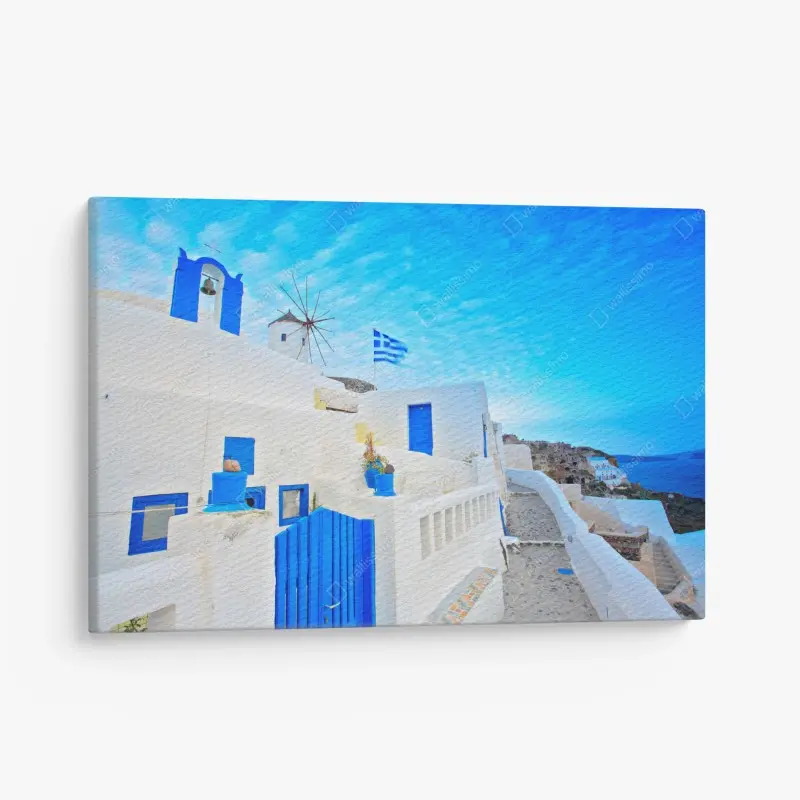 Leinwandbild Santorini weiße häuser und blaue türen – Wallnifity® Leinwandbild Santorini weiße häuser und blaue türen – Wallnifity®